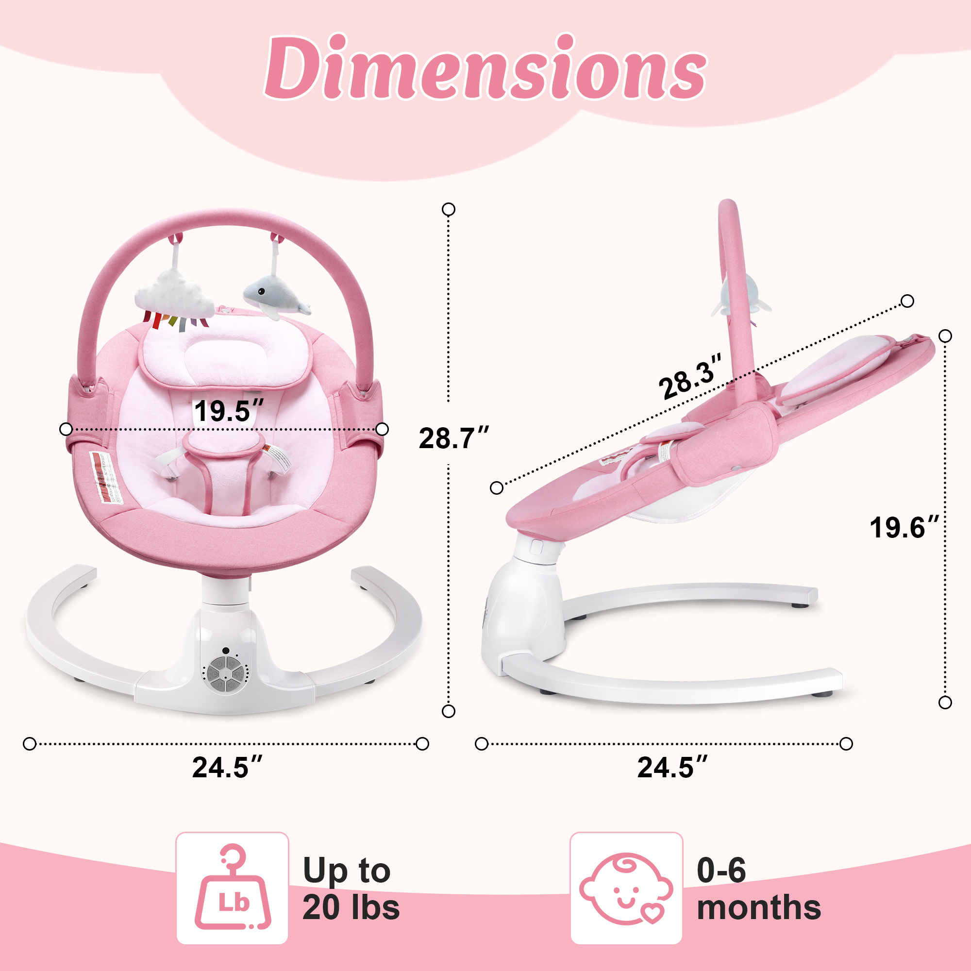 Babyeap Electric Baby Swing with Remote Control, Pink photo 8