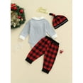 thumbnail image 3 of 3Pcs Baby Boy My 1st Christmas Outfit Gentleman Romper with Bow Top Buffalo Plaid Pants Hat, 3 of 8