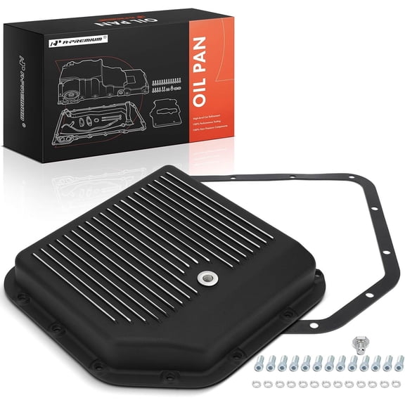 A-Premium Plated Finned Aluminum Transmission Oil Pan Kit, with Plug, Gasket & Bolts, Compatible with GM TH250, TH250C, TH350, TH350C