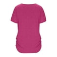 thumbnail image 3 of Women Short Sleeve Solid Color T Shirts Basic V Neck Tops with Side Shirring Shirt Spring Fashion Tunic Tees, 3 of 9