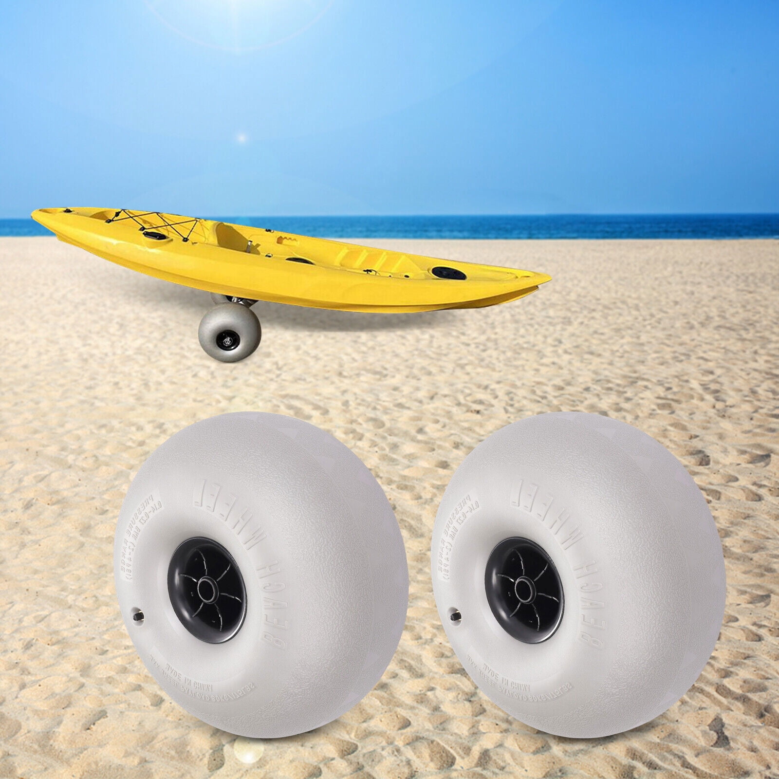 16” Beach Balloon Wheels 2 Pack, Heavy Duty Sand Tires 176 Lbs Capacity Each, 2-4 PSI Low Pressure, 26mm Axle Hole for Beach Wagon, Kayak Cart, Fishing Cart