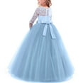 thumbnail image 3 of FYMNSI Girls Dresses Toddler Kids Lace 3/4 Sleeves Floral Princess Dress Wedding Party Formal Evening Long Gown 7-8 Years Sky Blue, 3 of 7