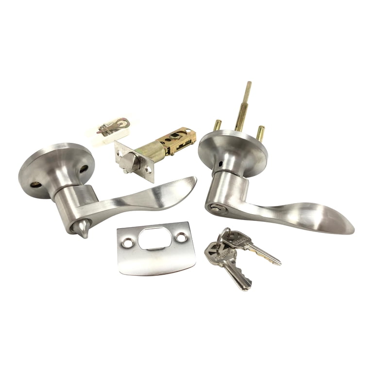 Lever Door Handle Lock - Keyed Entry Stainless Steel With Adjustable Latch For Interior/Exterior