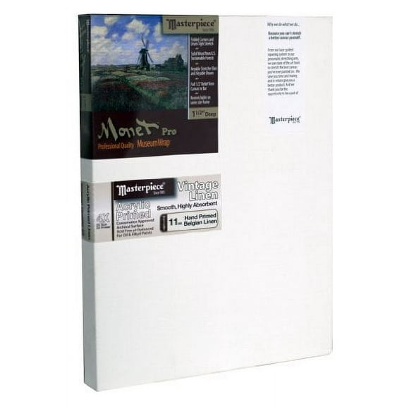 Masterpiece Artist Canvas 44030 Monet PRO 1-1/2" Deep, 12" x 16", Linen 12.0oz - 4X - Vintage Acrylic Primed