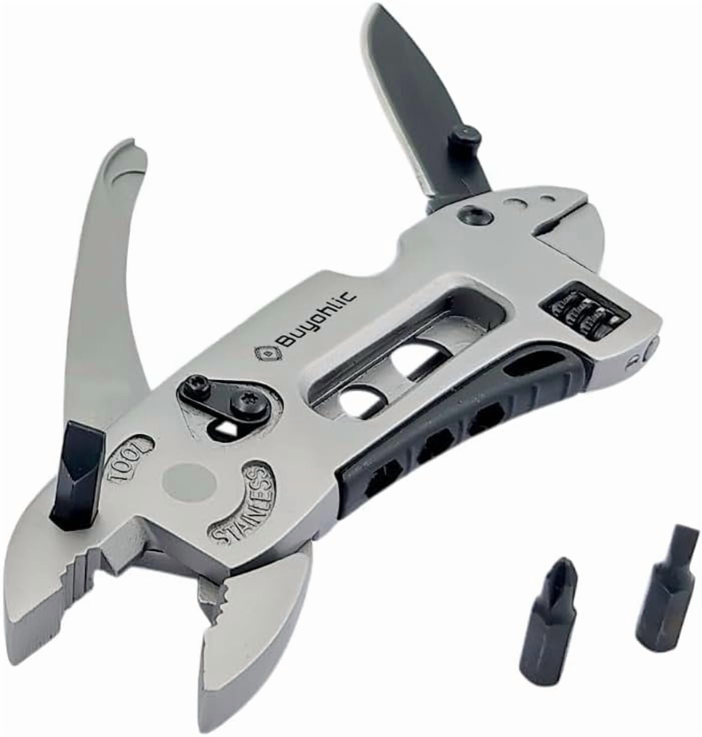 RGHJAR-Buyohlic Multitool Wrench with 7 Tools/Pliers/Wire Cutter/Flat Screwdriver Adjustable Multi Purpose Stainless Steel Tool