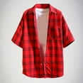 thumbnail image 1 of Blusa y camisa de manga larga con cuello vuelto para hombre, informal, de manga corta, con bolsillo, a la moda, a cuadros, con solapa, blusa de poliéster para hombre, 1 of 3