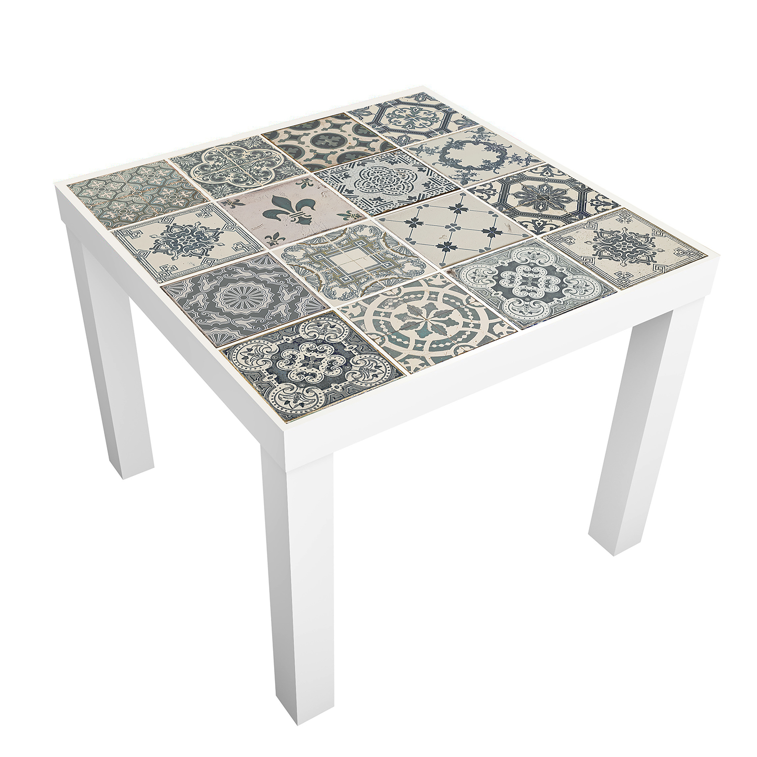 Furniture Wrap for LACK Table Selfadhesive Vintage Blue Mosaic Tiles