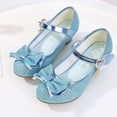 thumbnail image 2 of GiLiling Girls Mary Jane Dress Shoes, Glitter Princess Heels with Bow Star Charm, Adjustable Buckle Strap Party Shoes for Kids (Blue, 8-9 Years), 2 of 9