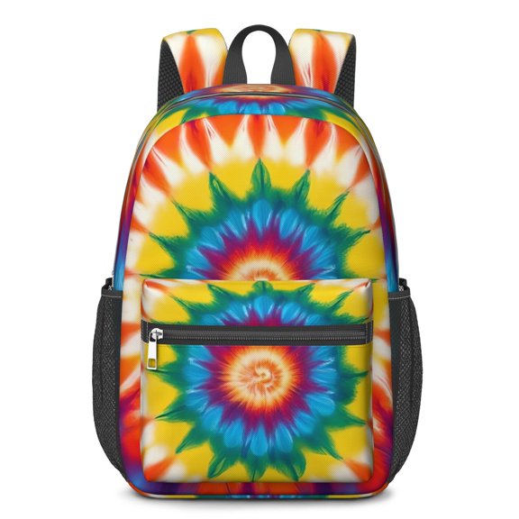 Red and Yellow Tie Dye Pattern 17" School Backpacks for Teens,Waterproof Oxford Fabric,S-Shape Padded Straps for School,Travel,Hiking,Camping