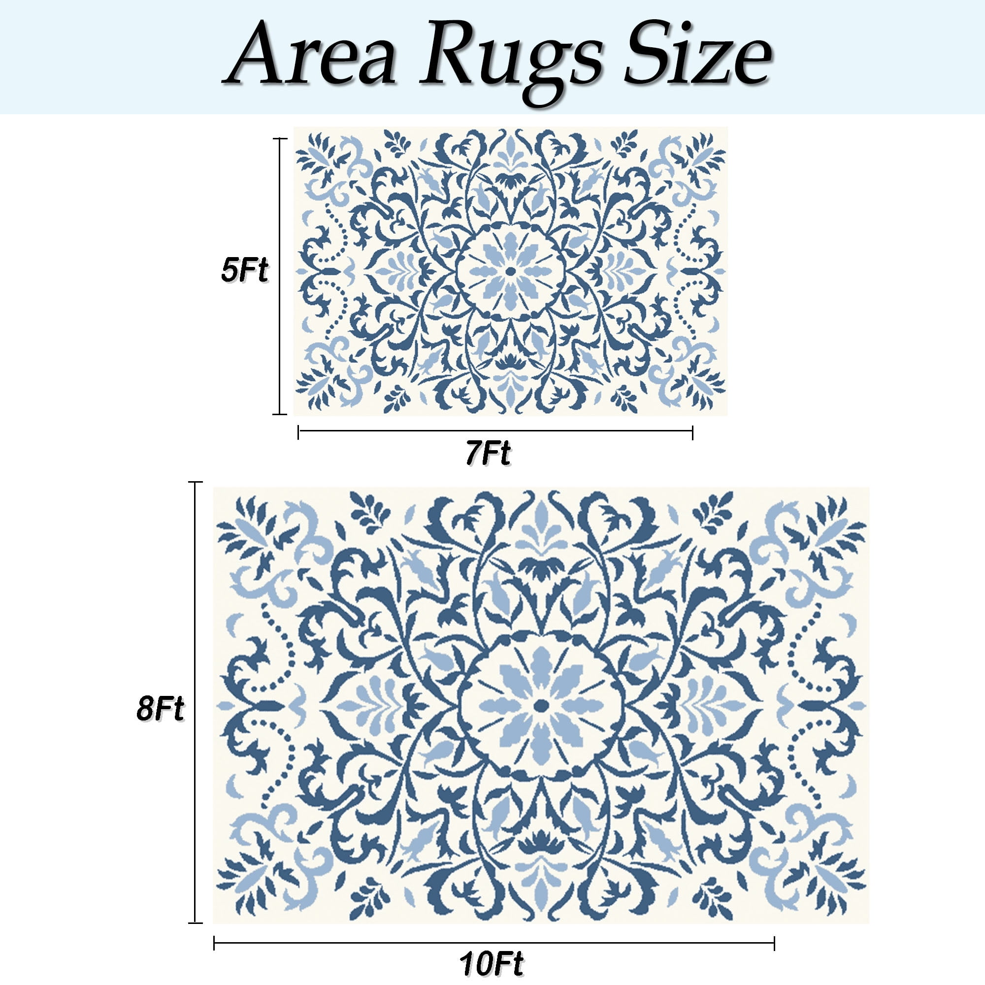 Artnice Blue Area Rugs for Living Room 5x7, Machine Washable Rugs Non Slip, Boho Vintage Indoor Carpet Mats for Home Decor