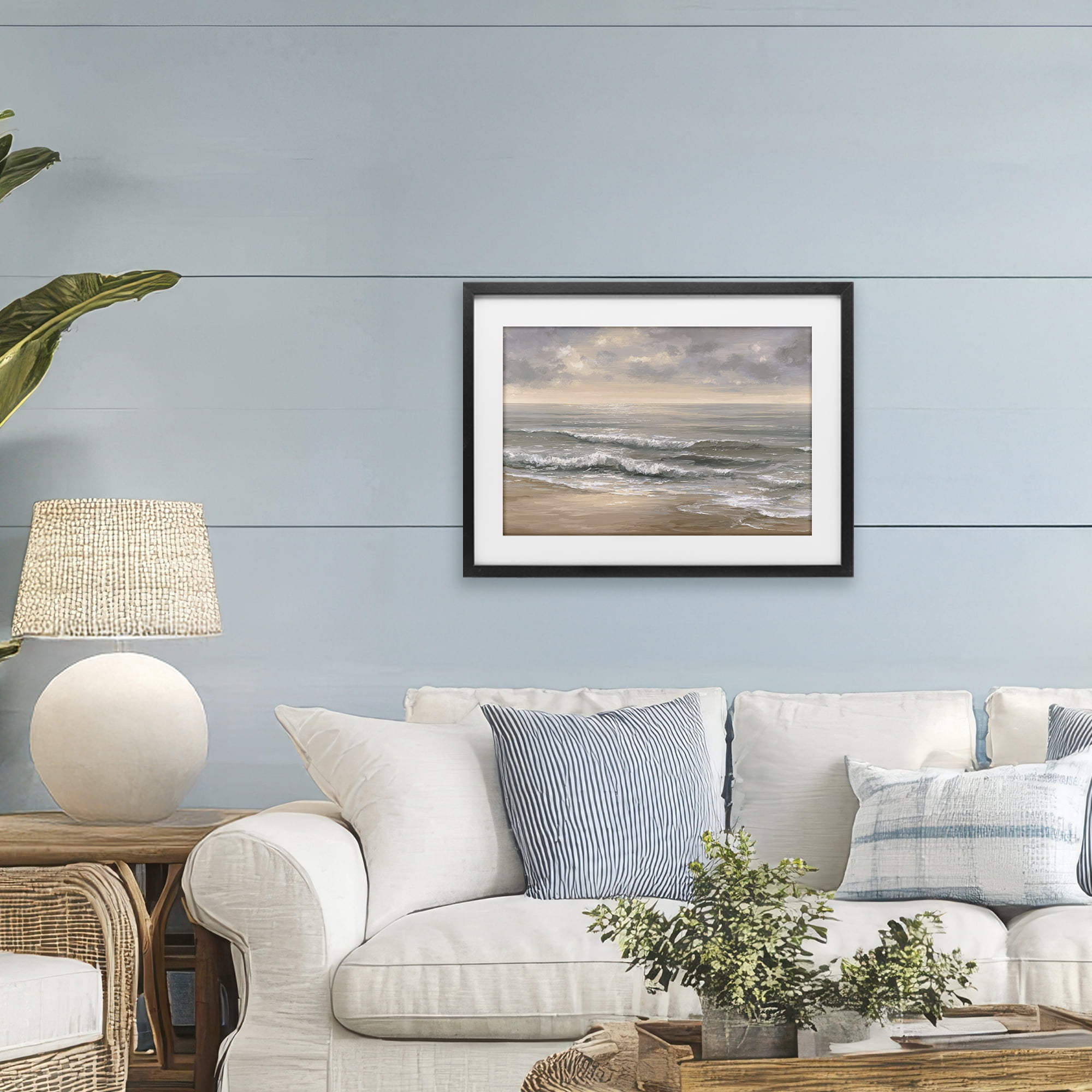 Stupell Industries Soft Rolling Beach Waves Black Framed Print Under Glass, design by Jacky Ngan