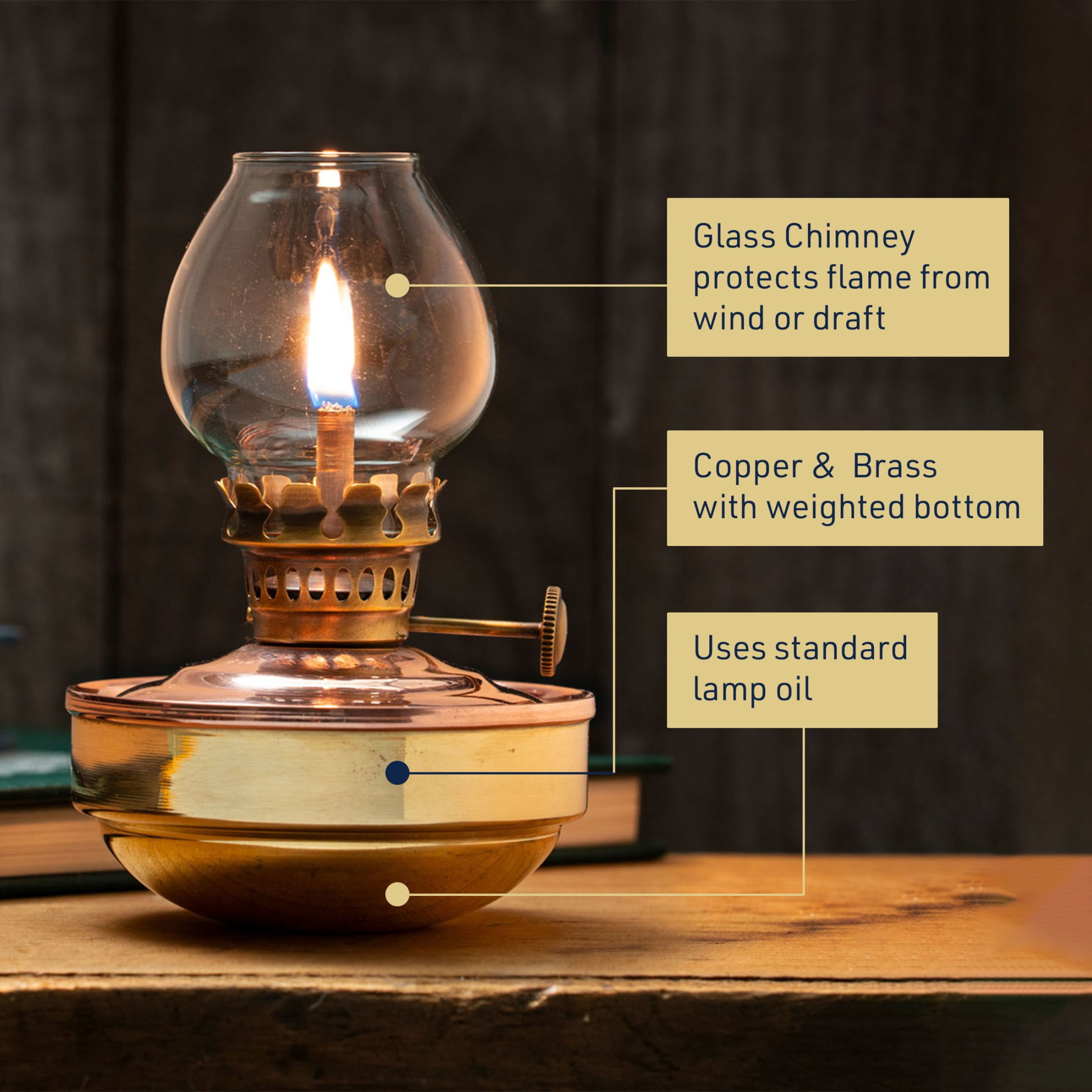 Kings County Tools 4.75” Tall Oil Lamp with Naval-Style Copper/Brass Body