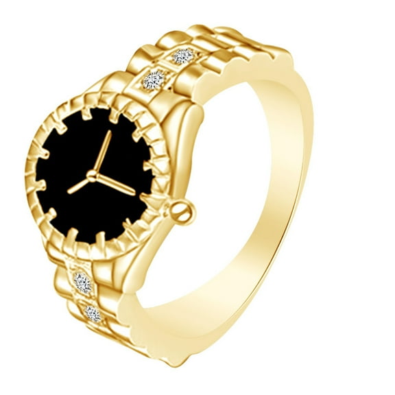 AFFY 14k Yellow Gold Over Sterling Silver Round Shape White Cubic Zirconia Watch Shape Ring