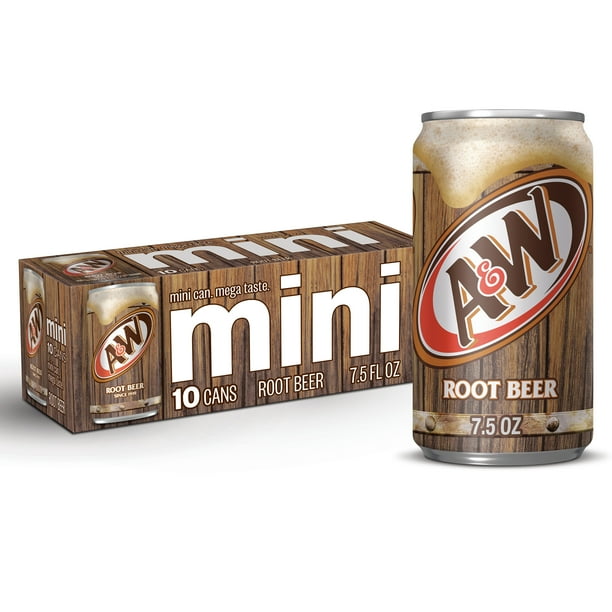 A&W Root Beer Soda, 7.5 fl oz mini cans, 10 pack