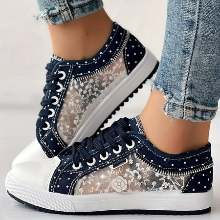 

SHZHLAIFUZB Versatile Women‘s Mesh Flat Sneakers with Casual Round Toe Lace Up Low Top Design for Everyday Comfort