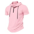 thumbnail image 3 of Mens Pique Shirts Slim Fit Zip Up Hooded Pure Basic Home Hiking Valentines Day Gifts for Him,Pink,2XL, 3 of 4