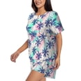 thumbnail image 2 of Kdxio Palm Leaves Print Pajamas Sets for Women Short-Sleeved Pjs with Lounge Shorts Two Piece Sleepwear S-4XL, 2 of 8