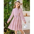 thumbnail image 3 of Oudiya Girls Long Sleeve Party Dress Formal Fall Winter Holiday Midi Flowy Swing Dress with Belt for Kids 5-13Y, 3 of 8