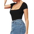 thumbnail image 3 of Body de Mujer con Cuello Cuadrado, Corta y Larga, Estilo Camisa, Top Ajustado Negro S, 3 of 10