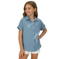 thumbnail image 3 of Aihuaihua Boys Button Down Linen Shirt Short Sleeve Tops for Girls Summer Beach Casual Collared Blouse Soft Tunic Tees with Pocket Light Blue 13-14 Years, 3 of 6