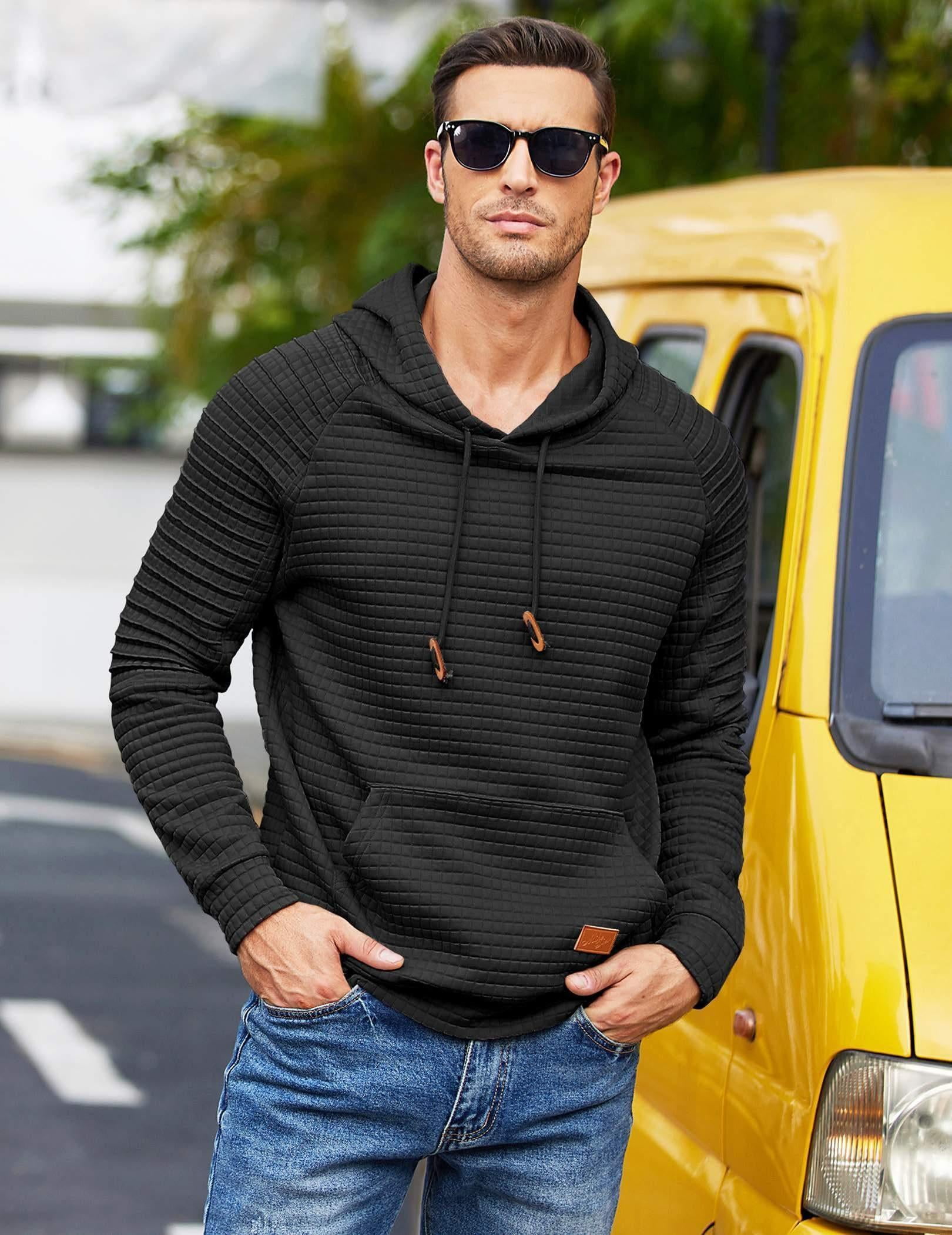 COOFANDY Men's Knit Hoodie Pullover Hipster Hip Hop Long Sleeve Drawstring Waffle Hooded Sweatshirt with Kanga Pocket