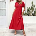 thumbnail image 2 of Erwazi Dresses for Women Solid Collared Short Sleeve Solid Dress Waist Cinched Zipper Trendy Casual Daily Summer Dresses, 2 of 7