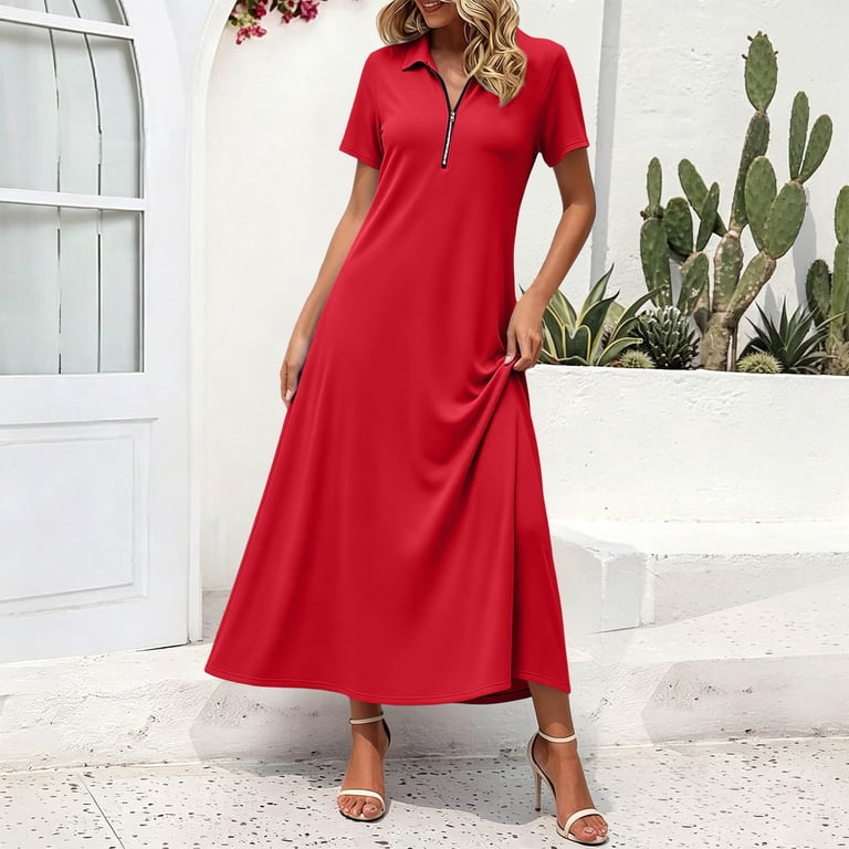 collared red dress with short sleeves Red Button Front Mini Dress - Mini Dresses