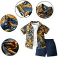 thumbnail image 2 of Paokuoon Toddler Infant Boys Outfit Set Hawaiian Shorts Set with Button Flower Shirt and Solid Color T-Shirt Summer Clothes for 9M-5T, 2 of 8
