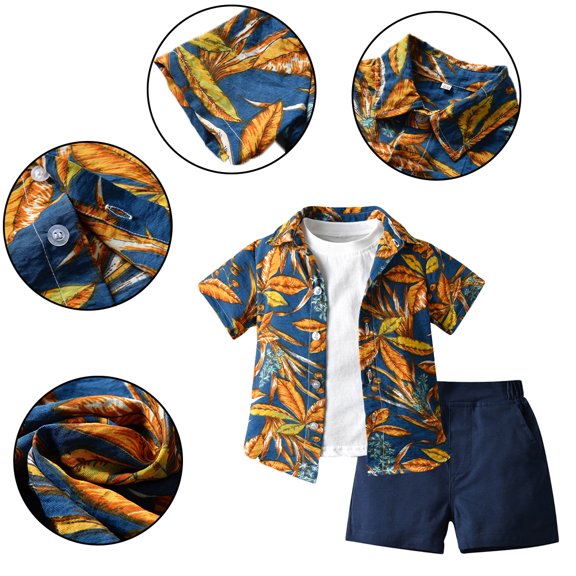 YTDSCS Toddler Newborn Boys Hawaiian Outfits Clothes Floral Shirt  Shorts  T Shirt Short Sleeve Outfits for 12 Months-7 Years