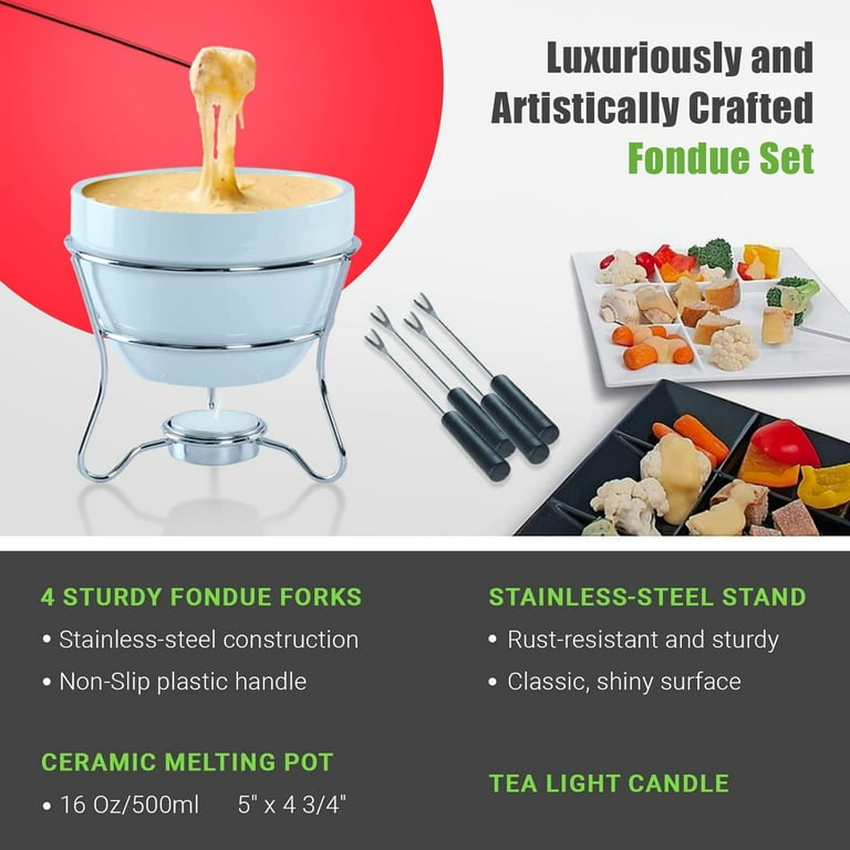 Yumchikel Chocolate Fondue Pot Set of with Dipping Forks and Tea