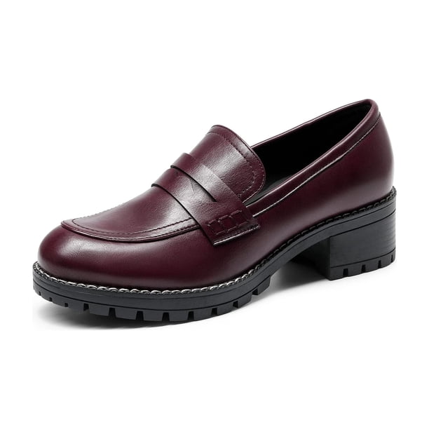 Zapatos DREAM PAIRS Mocasines con Plataforma y Tacón Grueso Burdeos Talle 9