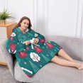 thumbnail image 5 of Oversized Wearable Blanket Hoodie,Dark Teal Christmas Village Pattern Sherpa Blanket Hoodie with Super Pockets,Super Warm Fuzzy Pullover for Women & Men, 5 of 6