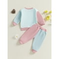 thumbnail image 5 of Toddler Baby Boys Fall Outfits 3 6 12 18 24 Months 2T 3T Letter Print Contrast Color Round Neck Long Sleeve Sweatshirts and Long Pants 2Pcs Clothes Set, 5 of 9