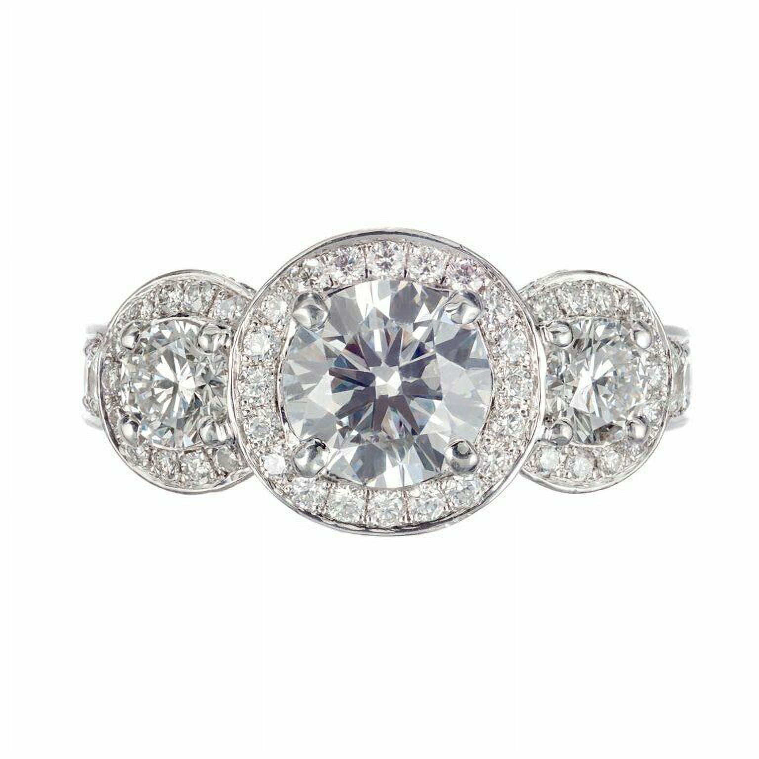 HeartsAndYou 3ct Round Cut Moissanite Engagement Ring for Women Triple Halo Trilogy 18k White Gold over Silver