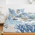 thumbnail image 6 of Queen Size Fitted Sheet Set - Blue Teal Coastal 3 Piece Bedding Sets 16" Deep Pocket Fitted Sheet with 2 Pillowcases, Summer Beach Nautical Coral Starfish Brushed Microfiber Hotel Luxury Bed Sheets, 6 of 9
