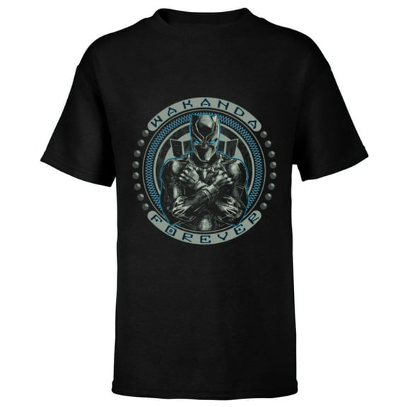 Marvel Black Panther T'Challa Wakanda Forever Black - Short Sleeve T-Shirt for Kids- Customized-Black