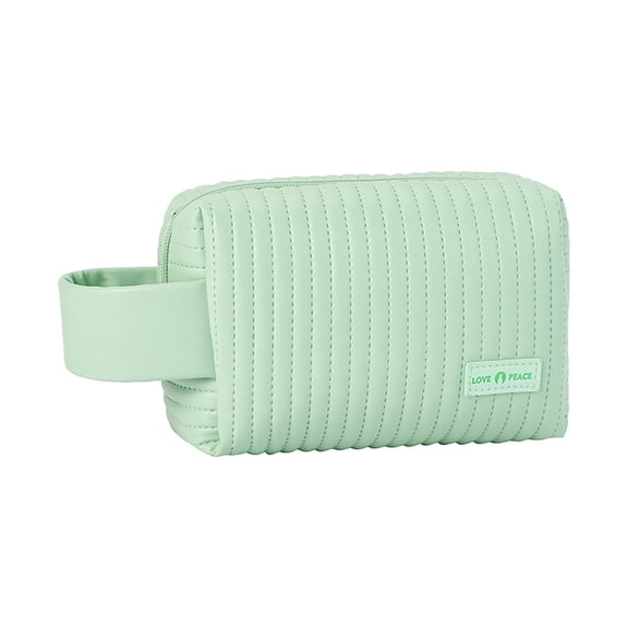 KIHOUT Small Makeup Bag, Creamy Leather Travel Cosmetic Pouch with Mirror, Waterproof Zipper Organizer for Women