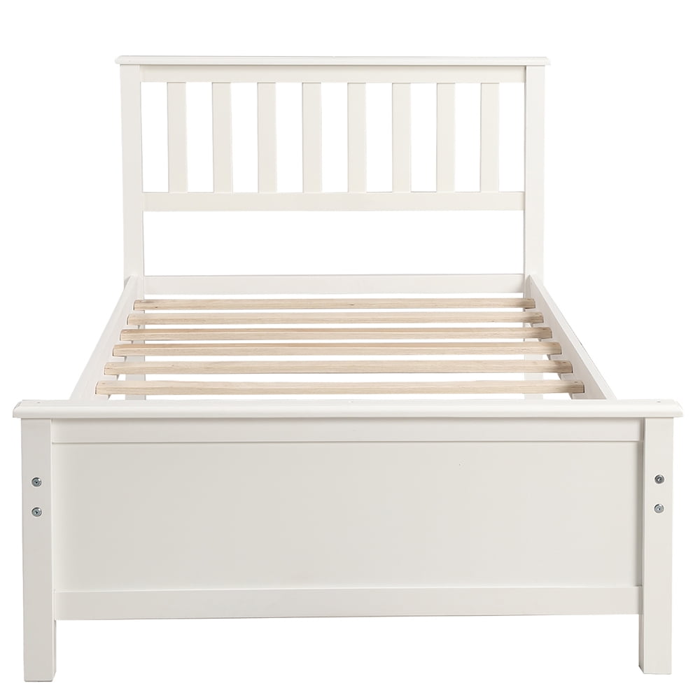 Wood Platform Beds with Headboard, Footboard and Wood Slat Support, White
