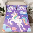 thumbnail image 2 of Castle Fairy Cartoon Rainbow Unicorn Twin Sheet Sets 3pcs for Preppy Child Girls,Kawaii Animal Twin Fitted Sheet Microfiber,Starry Sky Breathable Flat Sheet,Microfiber Bedroom Decor, 2 of 7