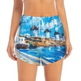 thumbnail image 2 of Balery Greek Island Windmills Painting Pantalones cortos deportivos para mujer con forro y dos bolsillos, elásticos, para entrenamiento, gimnasio, yoga-Small, 2 of 7