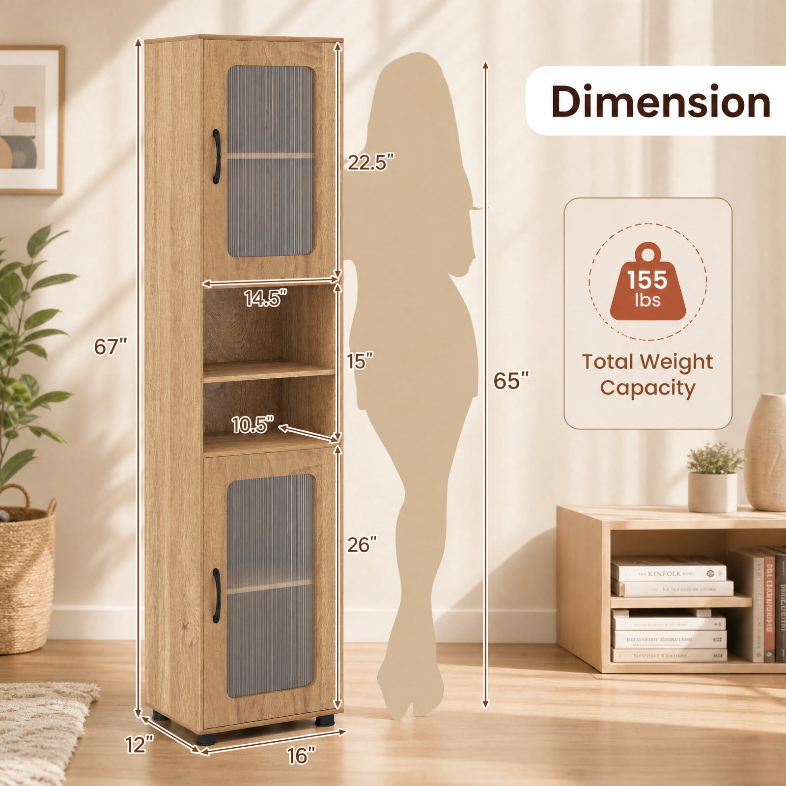 Vebreda Freestanding Bathroom Storage Cabinet, Tall Bathroom Storage Cabinet 67 Inches Freestanding Storage Organizer, Flexible Storage Options