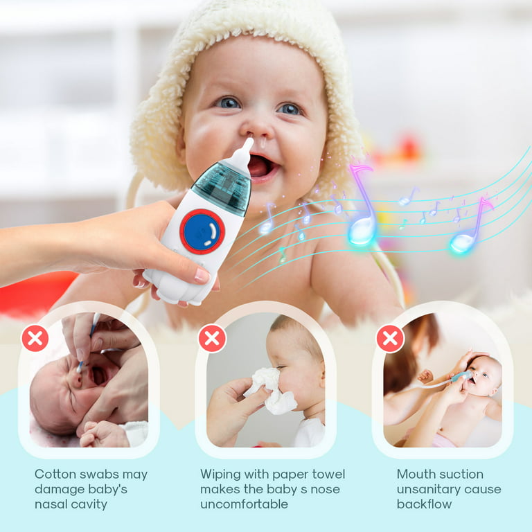 Queenmew Nasal Aspirator for Baby, Electric Nose Booger Sucker with 3 Silicone Tips, 3 Suction Level, Music and Light Soothing Function, Size: 8.2 x