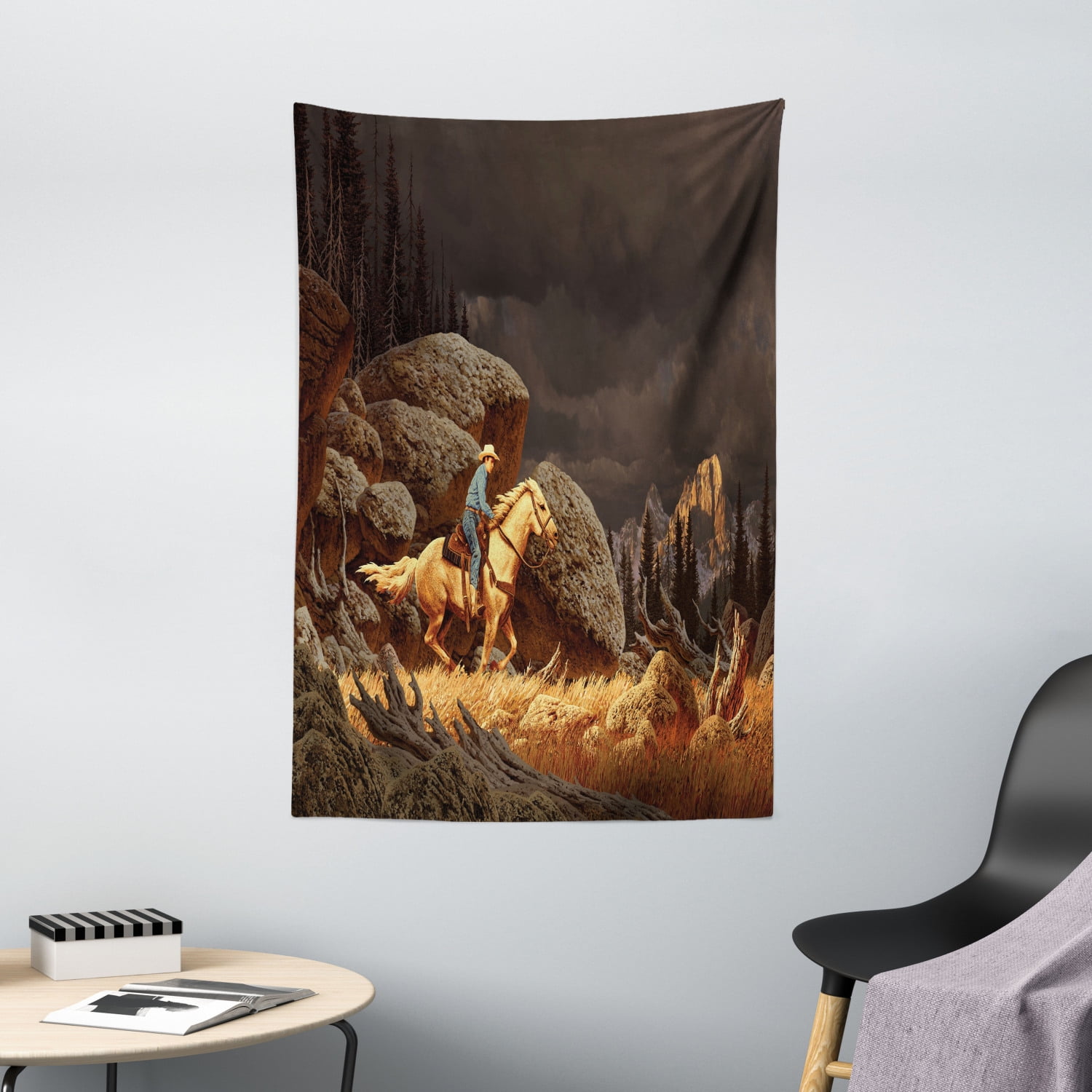 Western Decor Wall Hanging Tapestry, A Rock Mountain Scene Landscape