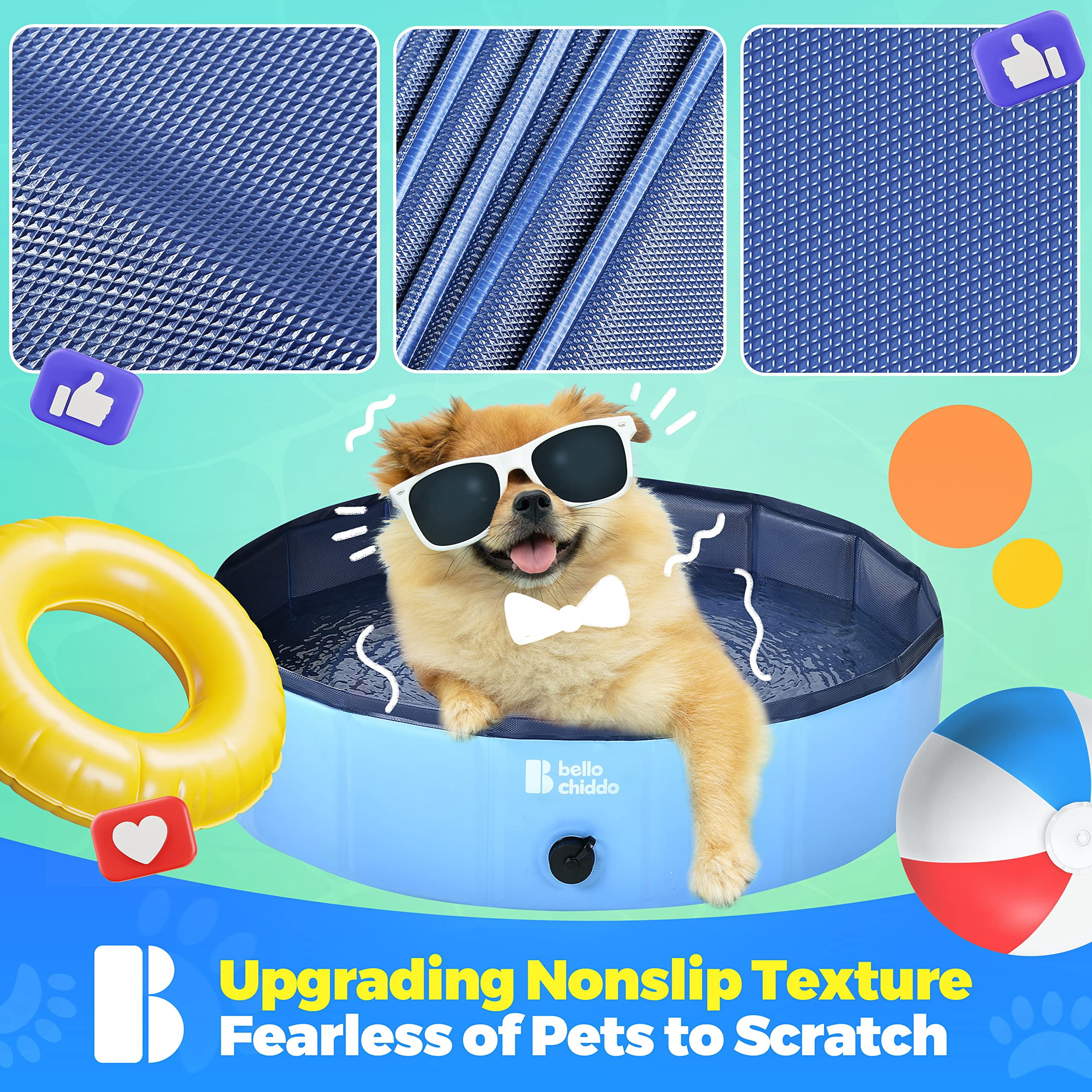 YCFUN 32" Foldable Dog & Kiddie Pool, Hard Plastic Above Ground Swimming Pool with Non-Slip Bottom, Portable Outdoor Pool for Dogs & Kids (32" x 8")