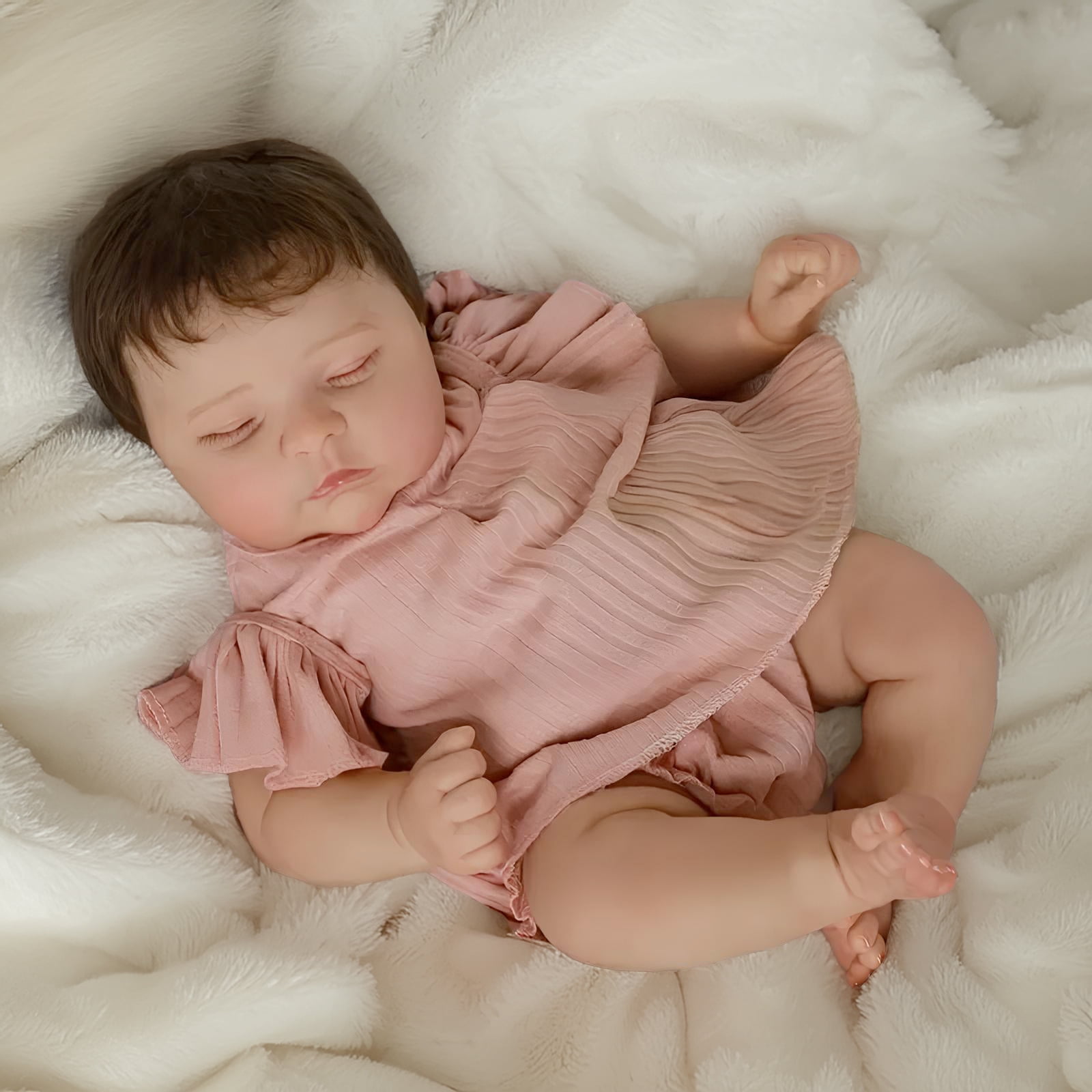 iCradle Cuddly Asleep Lifelike Reborn Baby Dolls Girl Realistic Newborn Babies Soft Cloth Body Rooted Hair Birthday Gift for Kids 3+