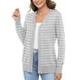 thumbnail image 3 of Uvplove Women Long Sleeve Soft Basic Knit Cardigan Sweater,Striped grey white,S,(S-3XL), 3 of 7