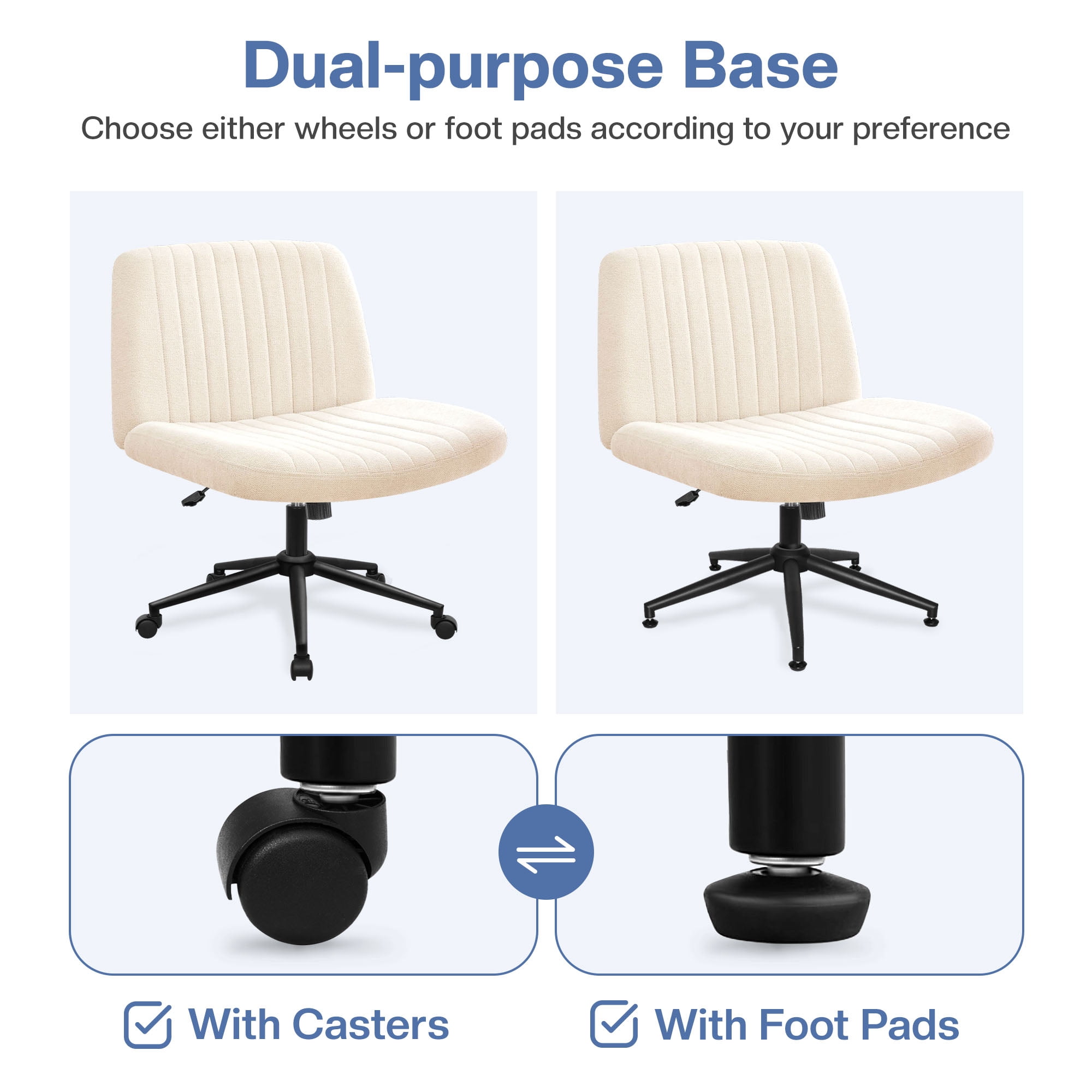 Celtoss Criss Cross Home Office Chair, Armless Swivel Task Computer Chair No Wheels, in Fabric, Vanity Style, Beige