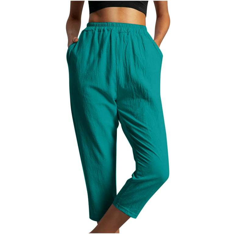 KIHOUT Pants For Women Deals Womens Solid Color Comfortable Elastic Waist  Casual Trousers With Pocket 