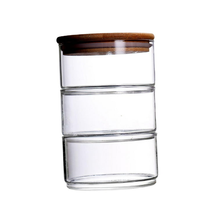 Glass Storage Jar Glass Storage Container Sealed Canister 3 Tier Stacking  Jars 3 Tier Glass Food Jar for Candy Biscuits Snack Cereal Cabinet Wood Lid  