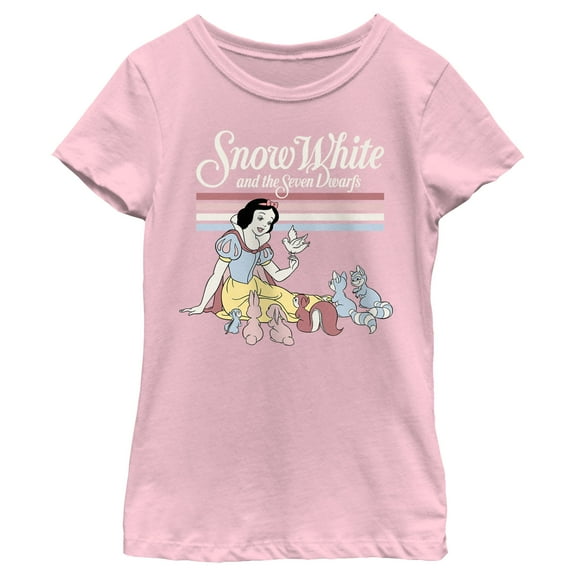 Girl's Snow White and the Seven Dwarfs Animal Forest Friends  Graphic Tee Light Pink Small